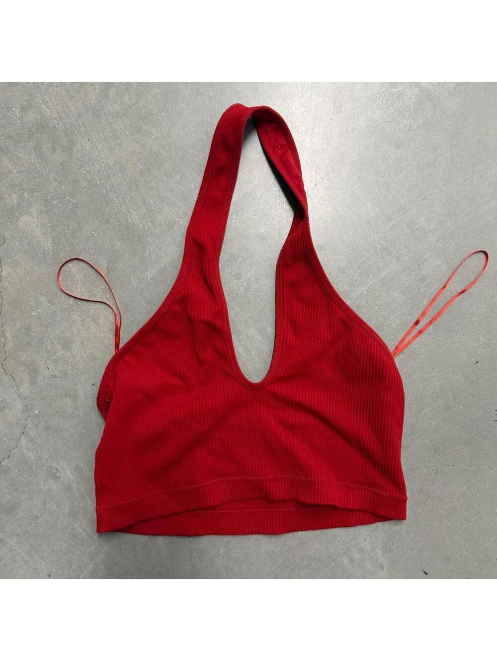 Garage Red Ribbed Halter Crop Top Women’s XS Y2K Tie Side